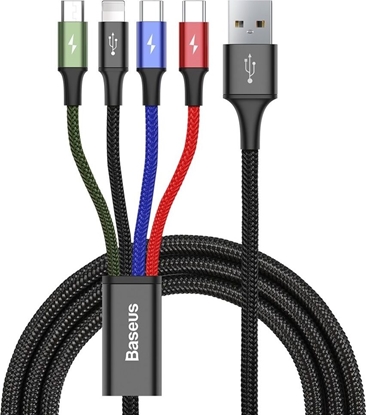Picture of Baseus cable USB 4in1 Lightning / 2x USB Type C / micro USB cable in nylon braid 3.5A 1.2m black (CA1T4-B01) Black