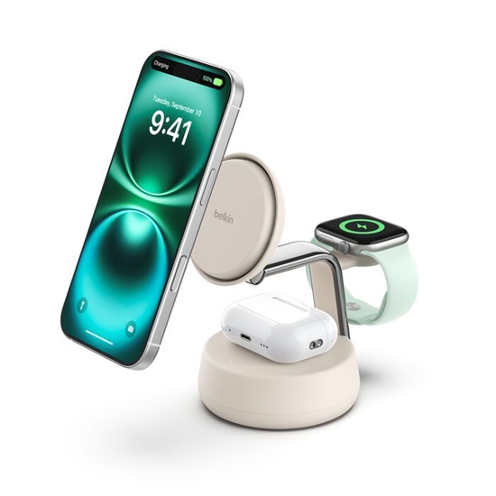 Изображение Belkin UltraCharge Pro 25W Qi2 mag.3-in-1 chg.st.wht.WIZ040kqSD