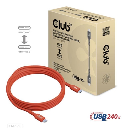 Изображение CABLE USB-C TO USB-C 4M/M/M CAC-1515 CLUB3D