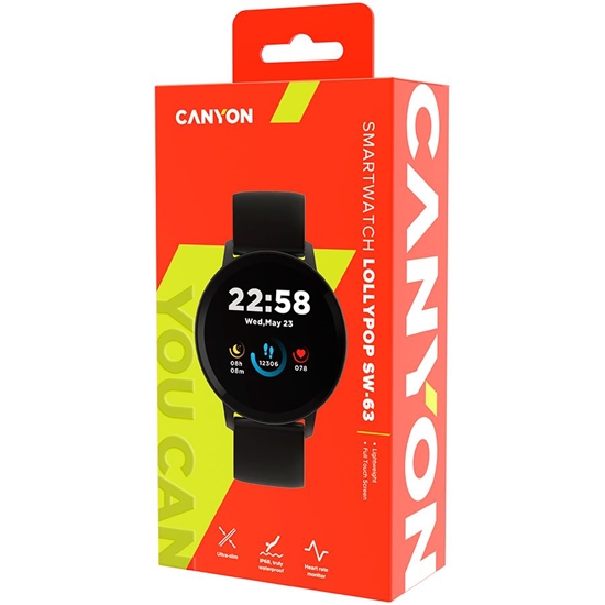 Picture of Canyon CANYON Lollypop SW-63, Smart watch, 1.3inches IPS full touch screen, Round watch, IP68 waterproof, multi-sport mode, BT5.0, compatibility with iOS and android, black, Host: 25.2*42.5*10.7mm, Strap: 20*250mm, 45g