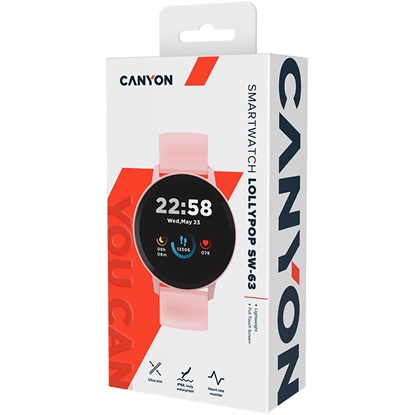Picture of Canyon CANYON Lollypop SW-63, Smart watch, 1.3inches IPS full touch screen, Round watch, IP68 waterproof, multi-sport mode, BT5.0, compatibility with iOS and android, Pink, Host: 25.2*42.5*10.7mm, Strap: 20*250mm, 45g