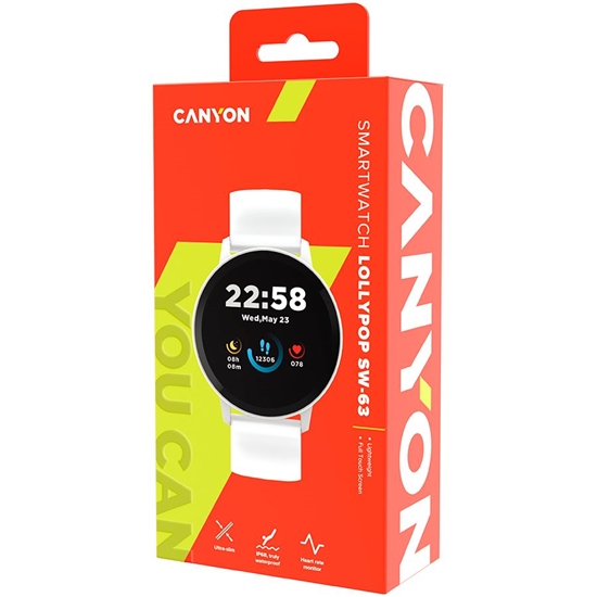 Изображение Canyon CANYON Lollypop SW-63, Smart watch, 1.3inches IPS full touch screen, Round watch, IP68 waterproof, multi-sport mode, BT5.0, compatibility with iOS and android, Silver white, Host: 25.2*42.5*10.7mm, Strap: 20*250mm, 45g