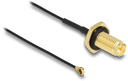 Picture of Delock Antenna Cable RP-SMA jack bulkhead to I-PEX Inc., MHF® I plug 1.13 35 cm thread length 10 mm splash proof