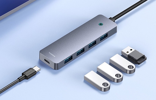 Picture of HUB USB Baseus Baseus 4w1 UltraJoy Lite 50cm USB-A do 4x USB 3.0 + USB-C 5V (szary)