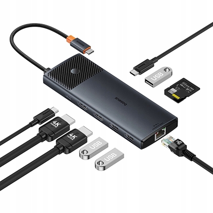 Attēls no Hub USB-C Baseus Metal Gleam II 10w1 HDMI USB-A USB-C RJ45 SD/TF - szary