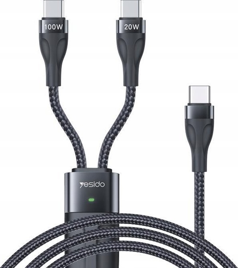 Picture of Kabel USB Yesido yesido Kabel CA87 Type-C-2w1 100W 1.4m, BLACK / CZARNY