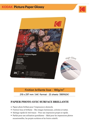 Picture of Kodak 180gsm 9.1 mil Glossy A4x25