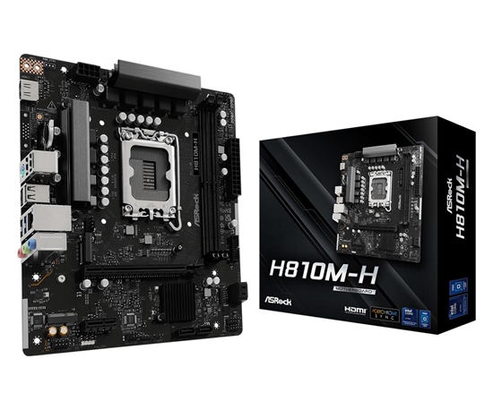 Picture of Mainboard|ASROCK|H810M-H|Intel H810|LGA 1851 (Socket V1)|micro ATX|RAM DDR5-SDRAM|2xSlots|1xNumber of M.2 (M) slots|H810M-H