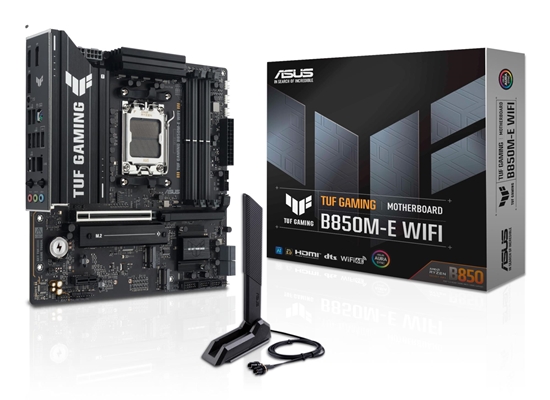 Picture of Mainboard|ASUS|AMD B850|SAM5|Micro-ATX|Memory DDR5|Memory slots 4|1xPCI-Express 4.0 1x|1xPCI-Express 4.0 16x|1xPCI-Express 5.0 16x|3xM.2|1xHDMI|2xDisplayPort|4xUSB 2.0|2xUSB 3.2|2xUSB-C|1xPS/2|1xRJ45|3xAudio port|TUFGAMINGB850M-EWIFI