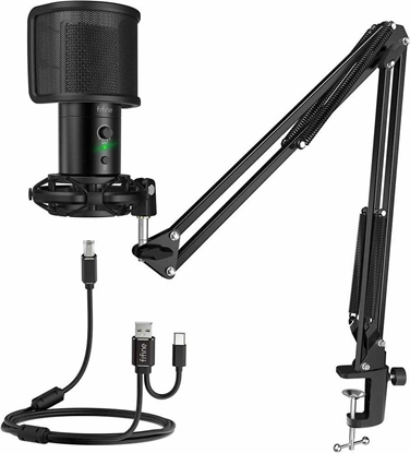 Изображение Mikrofon Fifine Technology Mikrofon kondensatorowy czarny FIFINE T683 + LAIKIKLIS + POP FILTRAS