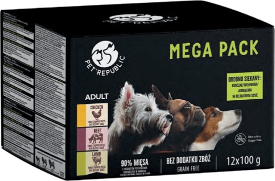 Изображение Pet Republic PetRepublic karma mokra dla psów maych ras kawaki w delikatnym sosie MIX 3 smaków 12x100g