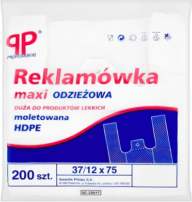 Picture of Reklamówka SARANTIS, HDPE, HD maxi odzieowa, 37/12/75 cm, 12 mikr., 200 szt., biaa