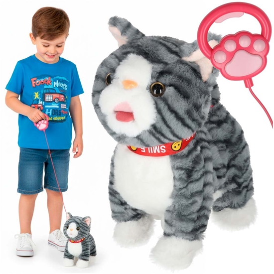 Picture of RoGer Interactive Walking Cat on Leash Grey