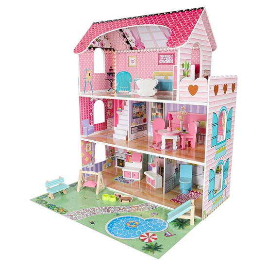 Picture of RoGer Wooden Dollhouse with LED 70cm Pink