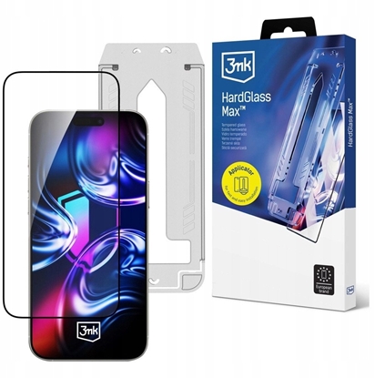 Изображение Szko hartowane 3MK HardGlass Max z aplikatorem do Apple iPhone 16 Pro/17