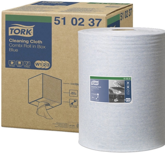 Изображение Tork - Wielozadaniowe czyciwo wókninowe w maej roli, 1-warstwowe, premium - Niebieskie