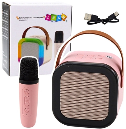 Picture of Zestaw Karaoke Gonik Mikrofon Bezprzewodowy K12 RGB Bluetooth Róowy LEAN Toys