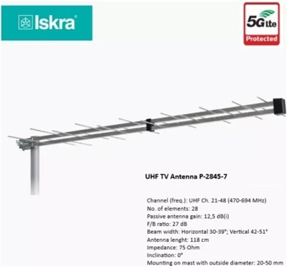 Picture of Antena RTV Iskra TV Antena P-2845-7 F Grey