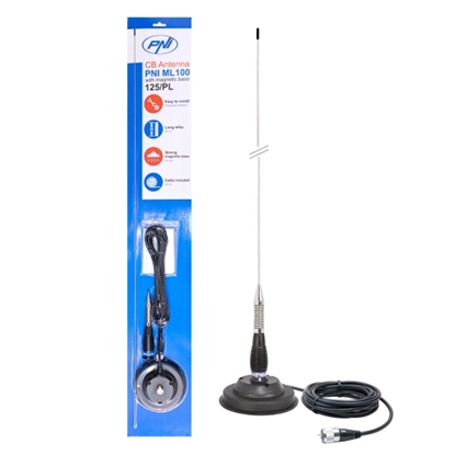 Attēls no Augstas veiktspējas CB antena (garums 100 cm) ar 125 mm magnētu | 250 W | 4 dBi | 4 m kabelis