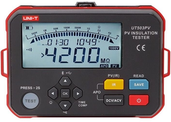 Изображение Azo Tester oporu izolacji ogniw sonecznych 125-1000V CAT II 1000V CAT III 600V UNI-T