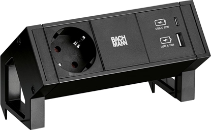 Picture of Bachmann DESK2 1x earthing contact 1x USB charger A/C, black