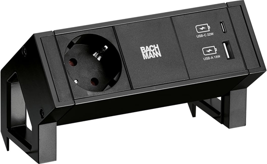 Picture of Bachmann DESK2 1x earthing contact 1x USB charger A/C, black