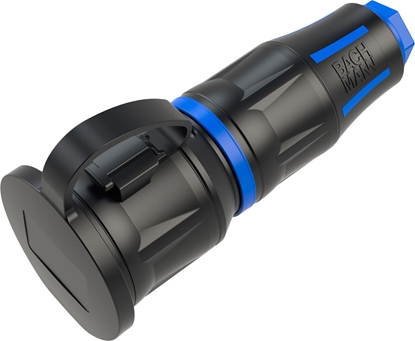 Picture of Bachmann Profi-Schutzkontaktkupplung CEE7/3, mit Deckelband, LED, gummiert, schwarz-blau