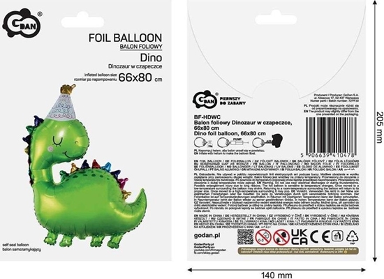 Picture of Balon foliowy Dinozaur w czapeczce 36cm