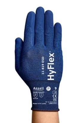 Picture of Safety gloves Ansell HyFlex 11-819 ESD, size 9. Thin Nylon, spandex, carbon. Foam nitrile palm dipped.