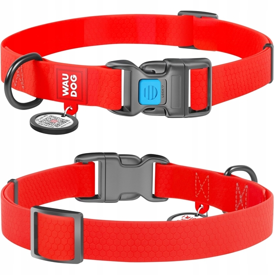 Picture of Collar WAU DOG OBROA WATERPROOF S 1,5/25-35cm   PVC CZERWONA plastikowa klamra