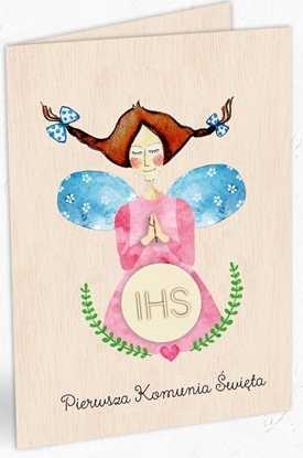 Attēls no Cozywood Karnet drewniany C6 Komunia dziewczynka + koperta