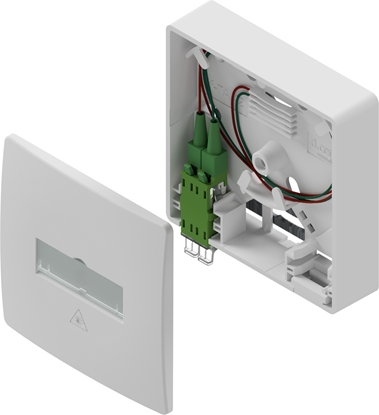 Picture of D.center ® Gf-TA 42, bestückt mit 1x LCD/APC Kupplung & 2x LC/APC Pigtails, spleißfertig