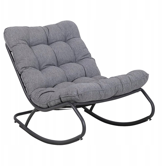 Изображение Fotel Bujany VIBE Ogrodowy z Poduszk Stalowy Czarny Szary 115 Cm