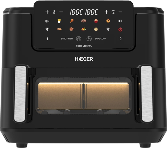 Изображение Frytkownica beztuszczowa Haeger AF-D10.010B Super Cook Urzdzenie do gotowania na gorcym powietrzu 10L ( 2 x 5L ) 2600W AF-D10.010B (5608475042621)