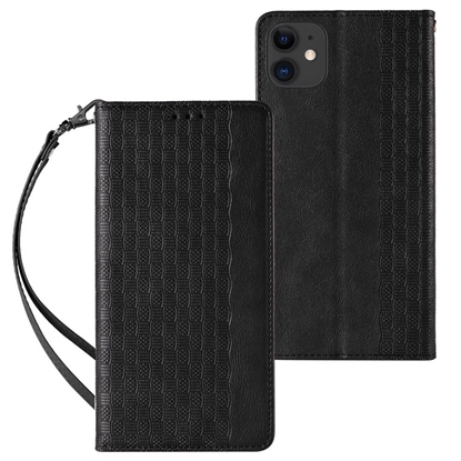 Attēls no Hurtel - Magnet Strap Case for iPhone 13 mini cover wallet + mini lanyard pendant black