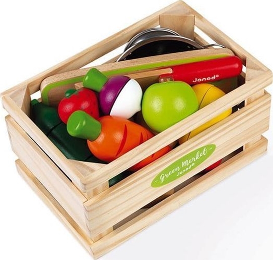Picture of Janod Drewniana skrzynka z warzywami i owocami do krojenia oraz akcesoriami 23 elementy 3+ Janod