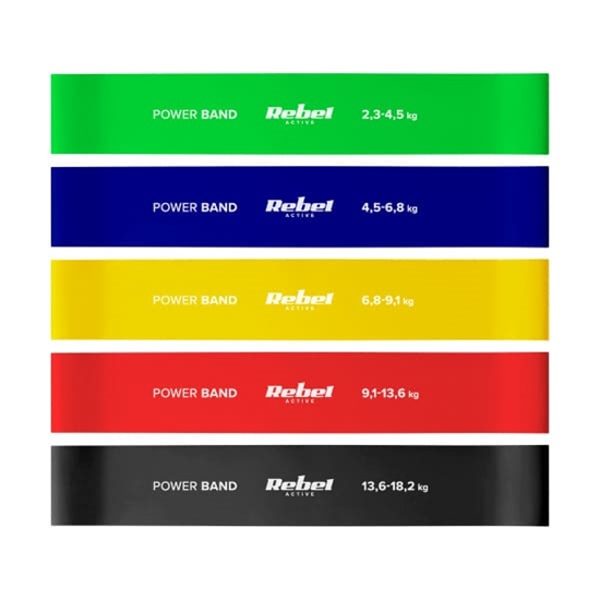Picture of Lateksa vingrošanas lentu komplekts - Mini Band L, 2,3-18,2 kg, 5 lentes, krāsainas, REBEL ACTIVE