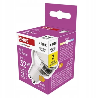 Изображение LED arwka EMOS Lighting GU10, 230V, 3W, 345lm, 4000k, neutralna biel, 30000h, Classic MR16 50X50X55mm
