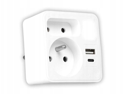 Изображение LTC Rozganik sieciowy z lampk nocn: 1 gniazdo okrge z uz.+ 1 gniazdo paskie + 1x USB + 1x USB-C, Biay 3A