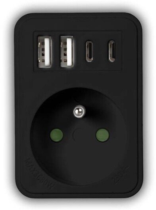 Изображение LTC Rozganik sieciowy: 1 gniazdo okrge z uz. + 2x USB + 2x USB-C, Czarny 2x2,4A