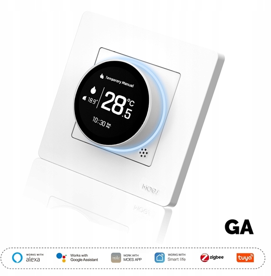 Изображение Moes Vieds termostat podoga woda zawiasami biay ZigBee TUYA ZHT-SR-GA-WH-MS (6974246478494)