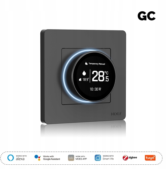 Изображение Moes Vieds termostat podogowy woda zaworami ciemny szary ZigBee TUYA ZHT-SR-GC-GY-MS (6974246478524)