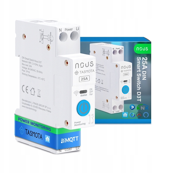 Picture of NOUS D3T DIN Smart Switch 25A with Tasmota (ESP32)