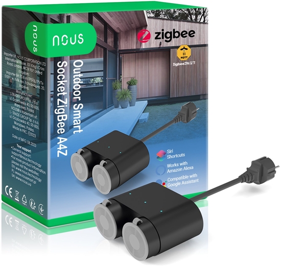 Picture of Nous Inteligentna gniazdko ZigBee podwójne 230Vac 16A hermetyczne IP44 z pomiarem energii TUYA / Smart Life