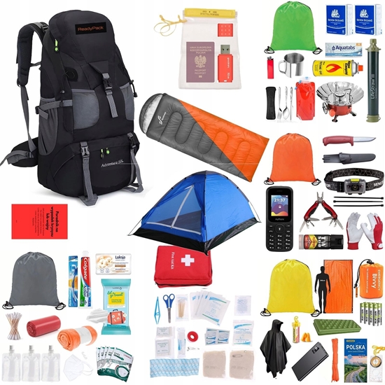 Picture of Plecak Ewakuacyjny + Wyposaenie ReadyPack X2 Zestaw Namiot piwór Jedzenie/ ReadyPack X2 Czarny