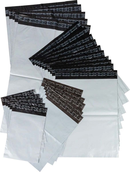 Изображение Stickn Shipping bags, Mailing bags Starter pack - with 25 pcs. assorted sizes, with single adhesive strip, white