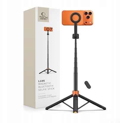 Attēls no TECH-PROTECT L10S MAGSAFE BLUETOOTH SELFIE STICK TRIPOD BLACK/ORANGE