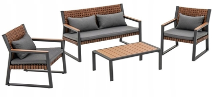 Изображение Zestaw Mebli Ogrodowych TEXAS z Sof Fotelami i Stolikem Kawowym SZARY