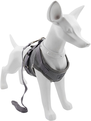 Picture of Zestaw, szelki+smycz, dla psa, szary, poliester, rozmiar XS, elementy odblaskowe