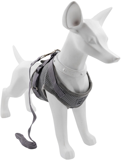 Picture of Zestaw, szelki+smycz, dla psa, szary, poliester, rozmiar XS, elementy odblaskowe